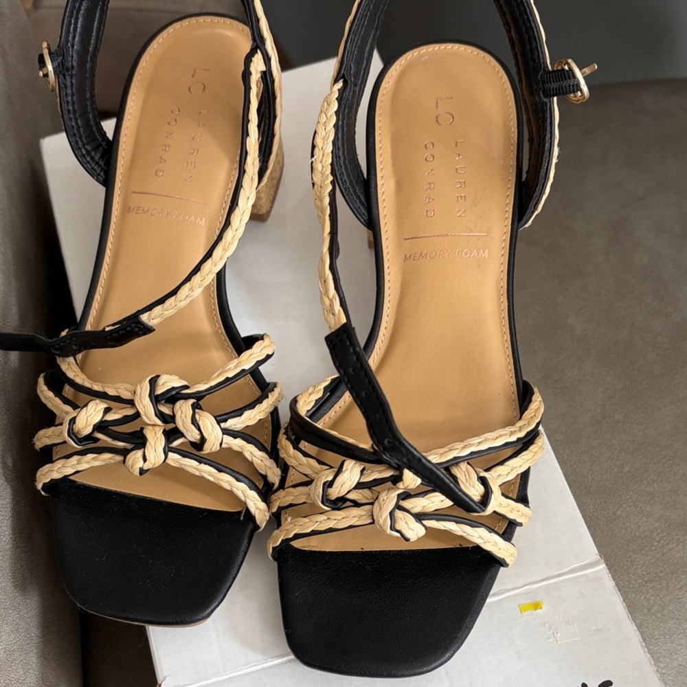 LC Lauren Conrad Black and Cream Heeled Sandals